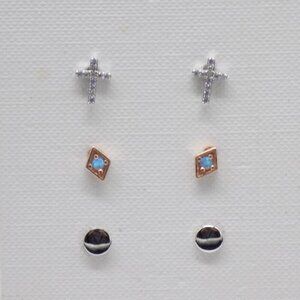 925 Sterling Silver18KGP Stud Earrings Cross Disc Rose Gold Plated Minimalist